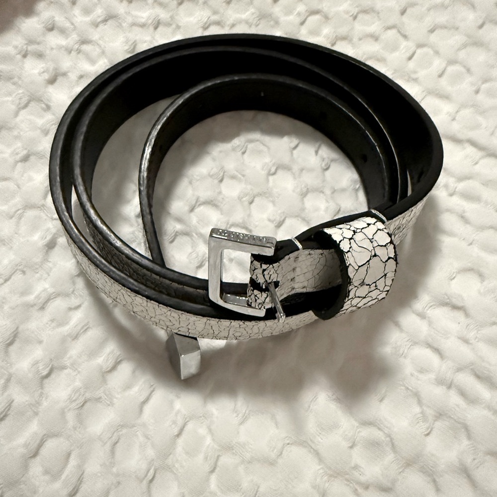 All Saints Distress Cracked White Leather Belt Size S